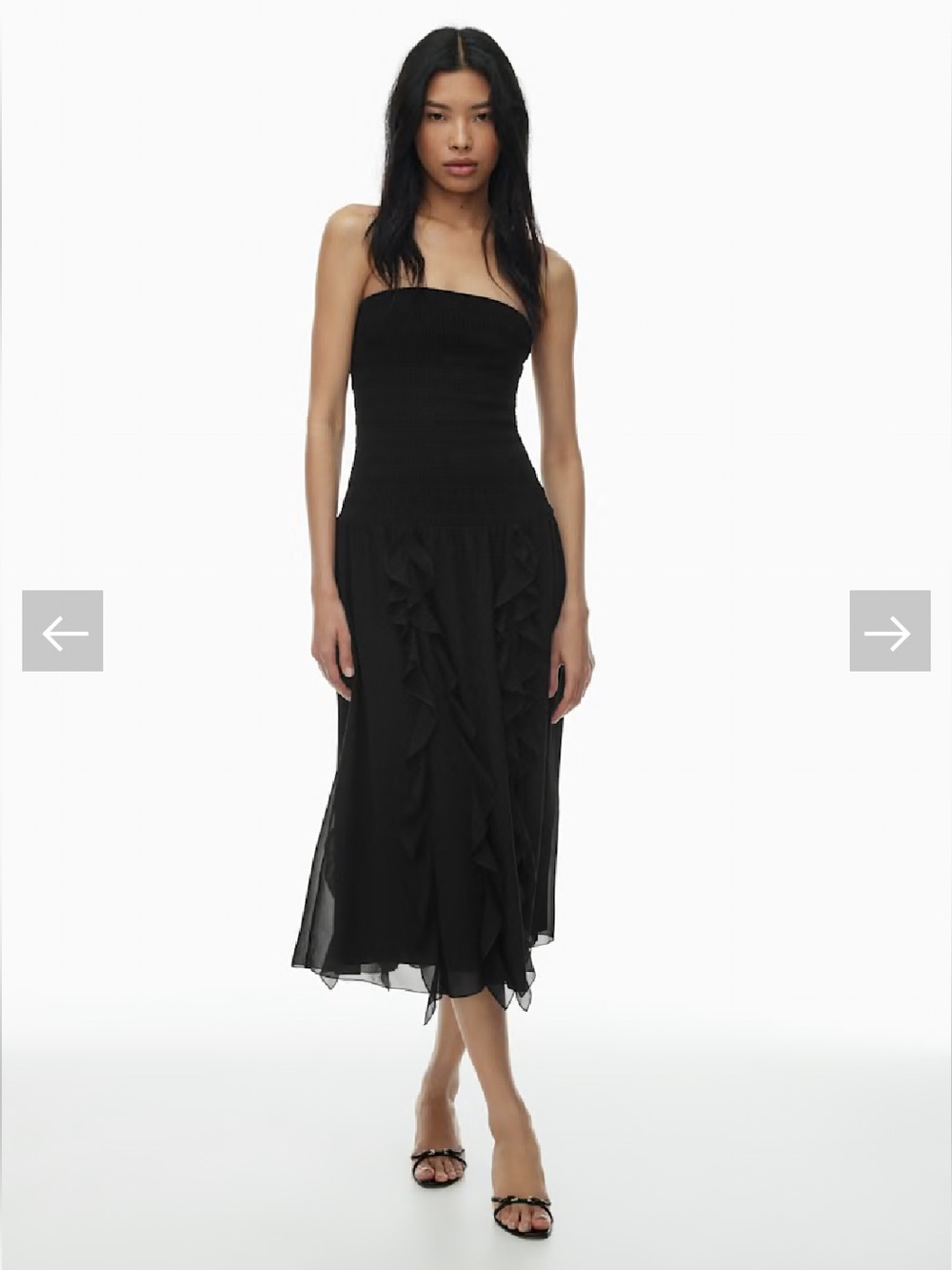 Wilfred Black Strapless Smocked Ruffle Maxi Dress